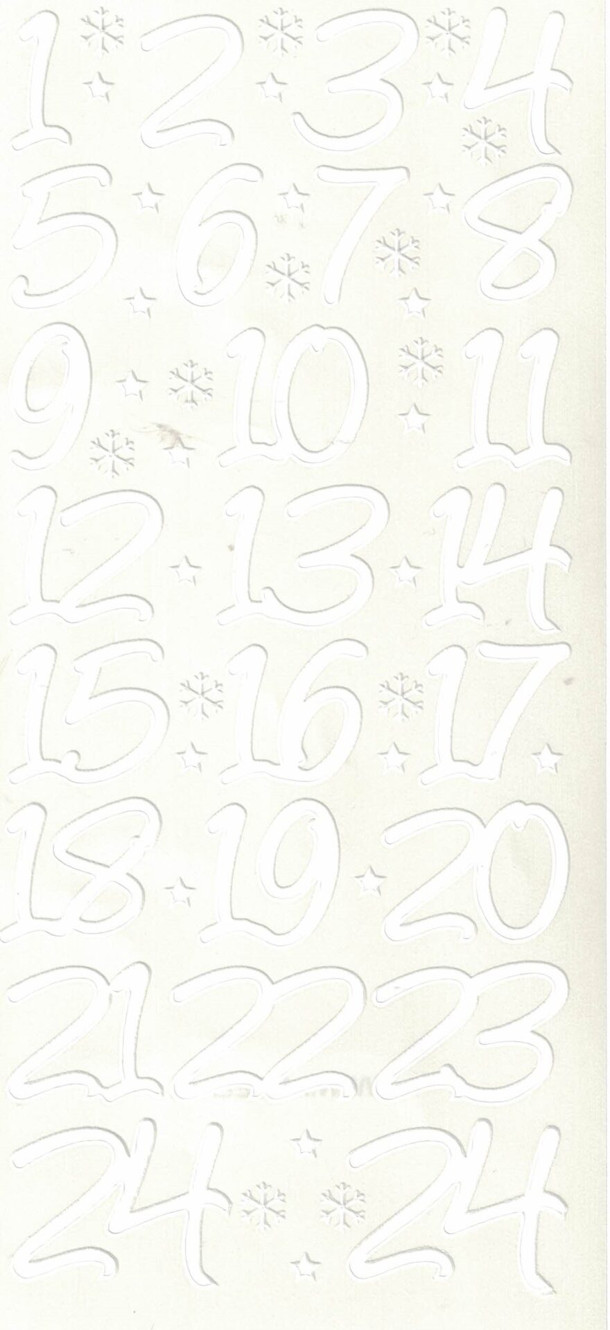 Ääriviivatarra isot numerot 1-24, valkea