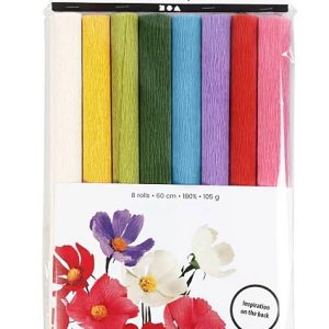 Kreppipaperi, 25x60 cm, 105 g, perusvärit, 8 ark/pkk