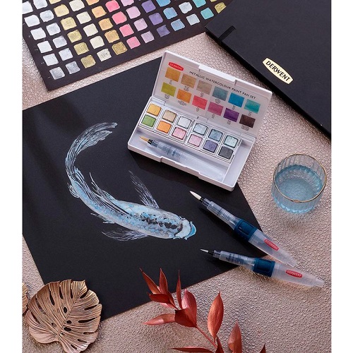 Derwent Metallic Watercolor Paint 12 Pan Palette - Image 2