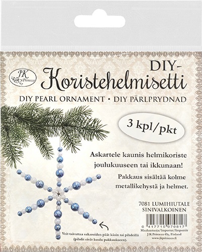 JK DIY-Koristehelmisetti Lumihiutale sinivalkoinen 3kpl