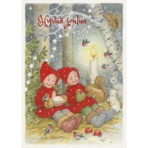 Joulukortti Aila Utriainen tontut, 1-os, glitter