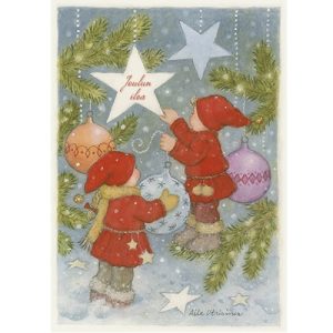 Joulukortti Aila Utriainen tontut ja joulupallot, 1-os, glitter
