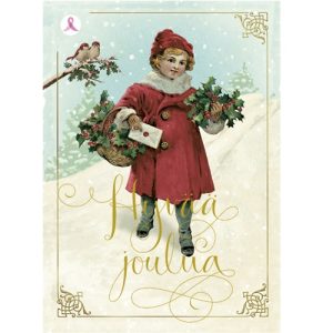 Joulukortti Syöpäsäätiö Roosa nauha,nostalgia, 1-os.