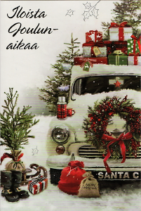 Yritysjoulukortti, liiketervehdys, auto, 2-osainen