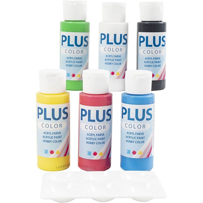 Plus Color akryylimaali perusvärilajitelma 6x60 ml
