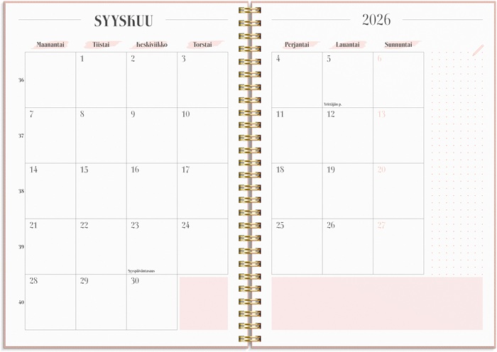 Burde A5 kalenteri Life Planner Pink 2026 - Image 3