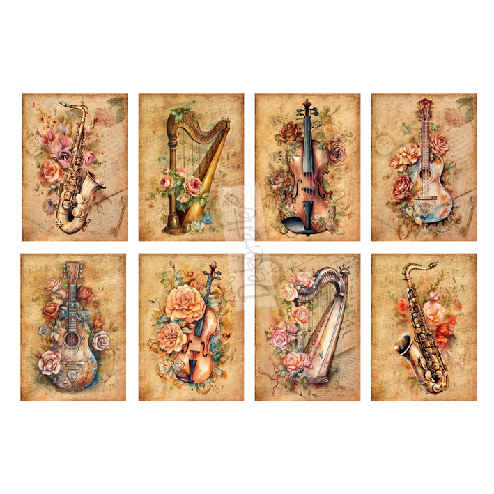 Kuva-arkki A4, Krafia, Soittimet vintage