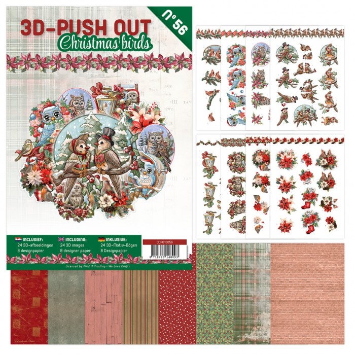Stanssatut 3d-kuvat A4 vihko Christmas birds 56