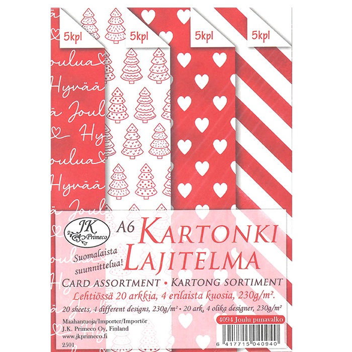 JK Kartonkilajitelma A6 Joulu punavalkoinen 20ark