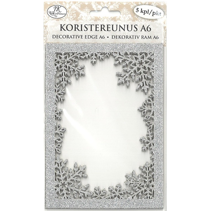 JK Koristereunus A6 Lumihiutale hopea glitter 5kpl