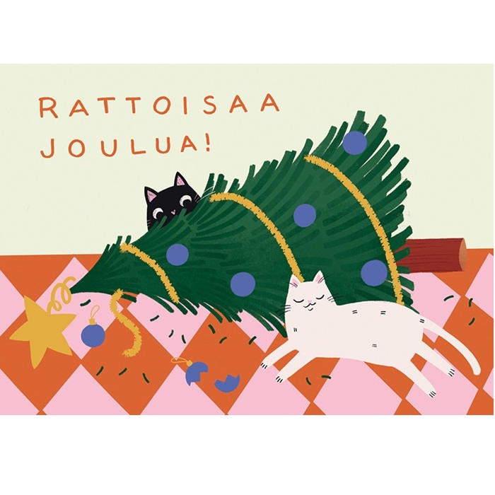 Kaisu Sandberg Joulukortti "Rattoisaa joulua" kissat 1-os
