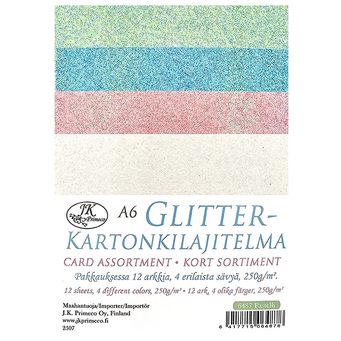 JK Glitterkartonkilajitelma A6 pastelli 12ark