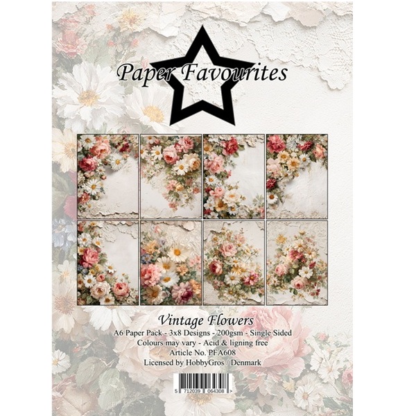 Paper Favourites kuviopaperilehtiö Vintage flowers A6/24