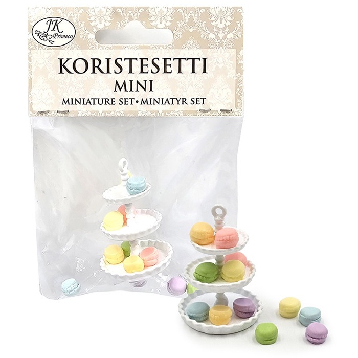 J.K. Miniatyyri koristesetti mini tarjotin ja macaronit