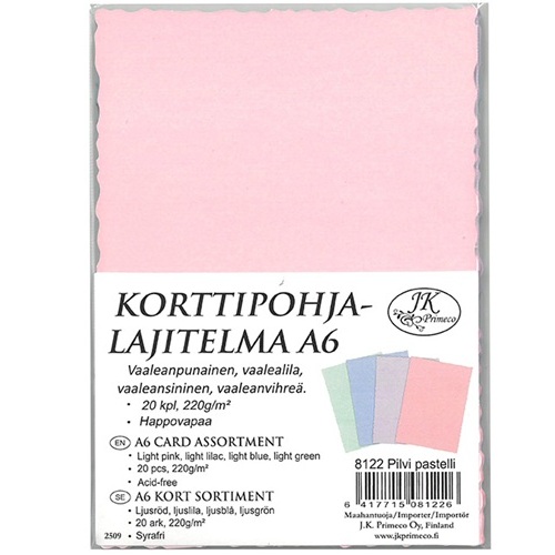 J.K. Korttipohjalajitelma 1-os A6 Pilvi pastelli 20kpl
