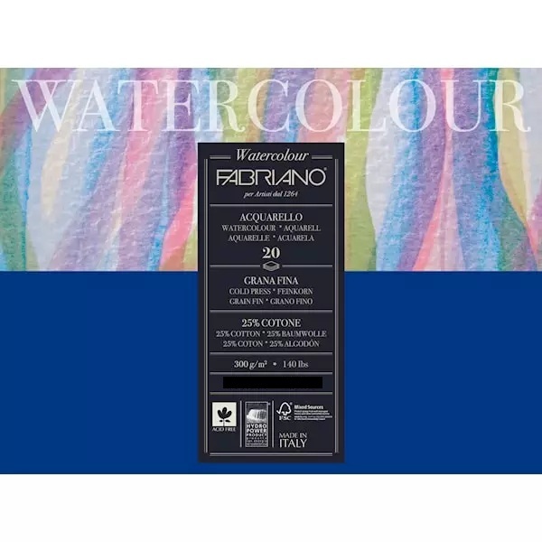 Fabriano Watercolor akvarellilehtiö 25 % puuvillaa, 300 g, puolikarkea
