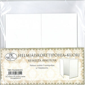 J.K. Erikoiskortti+kuori neliö helmiäisvalkoinen 5kpl+5kpl