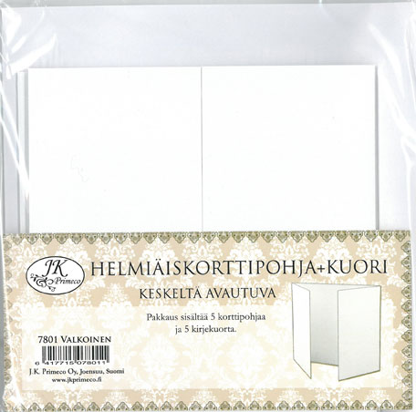 J.K. Erikoiskortti+kuori neliö helmiäisvalkoinen 5kpl+5kpl