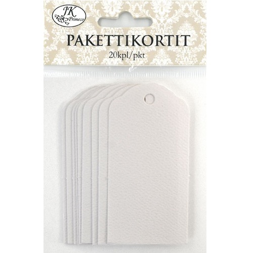 J.K. Pakettikortti 4 x 8cm valkoinen 20kpl