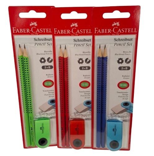 Faber-Castell Lyijykynäsetti Grip 2001, 2 kpl kynä B ja pyyhekumi