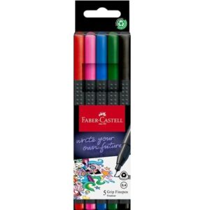 Faber-Castell Grip Finepen kuitukärkikynäsarja perusvärit 5 kynää