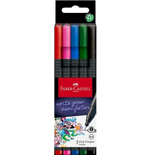 Faber-Castell Grip Finepen kuitukärkikynäsarja perusvärit 5 kynää