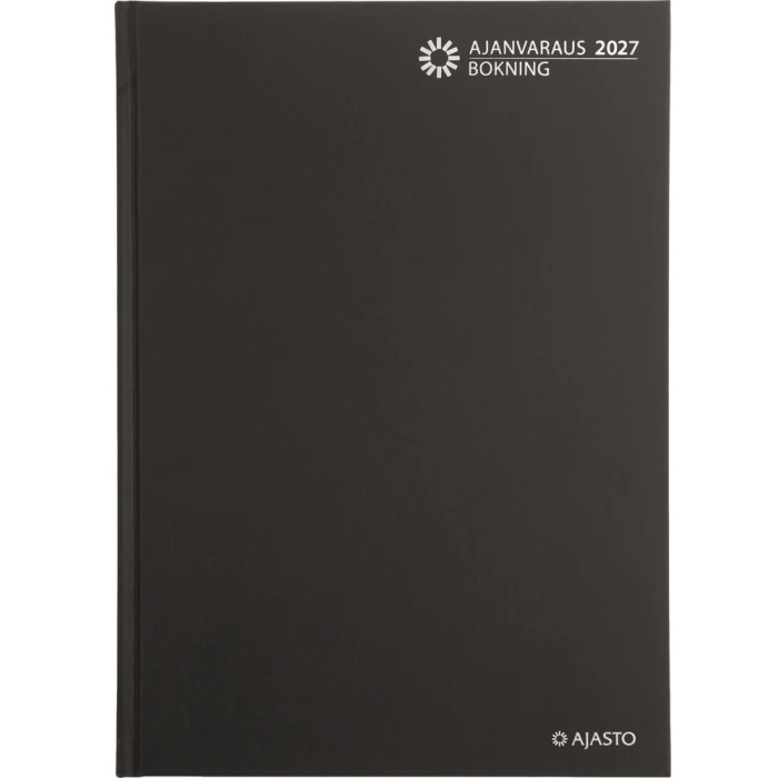 Ajanvaraus/Bokning, sidottu, päivä/sivu, musta 2027