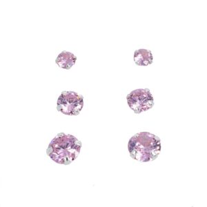 Silver Bar hopeakorvakoru setti pinkki cz 3-4-5mm, 3 paria