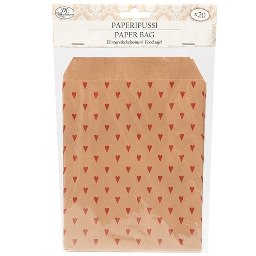 JK Paperipussi 18 x 13cm Sydän punainen natur 20kpl